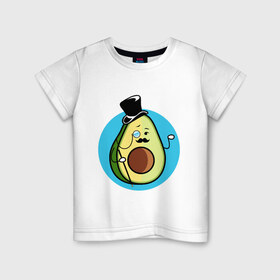 Детская футболка хлопок с принтом Mr. Avocado в Тюмени, 100% хлопок | круглый вырез горловины, полуприлегающий силуэт, длина до линии бедер | Тематика изображения на принте: авокадо | еда | сеньор | сноб | усы | фрукты