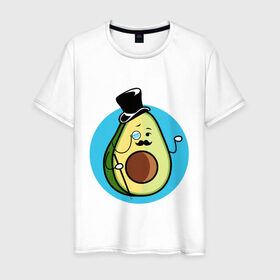 Мужская футболка хлопок с принтом Mr. Avocado в Тюмени, 100% хлопок | прямой крой, круглый вырез горловины, длина до линии бедер, слегка спущенное плечо. | Тематика изображения на принте: авокадо | еда | сеньор | сноб | усы | фрукты