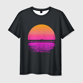 Мужская футболка 3D с принтом Hotline Maiami в Тюмени, 100% полиэфир | прямой крой, круглый вырез горловины, длина до линии бедер | 80 | cyber | game | hotline | hotlinemiami | maiami | music | outrun | retro | retrowave | synth | synthwave | вода | игра | кибер | луна | море | ночь | океан | отражение | ретро