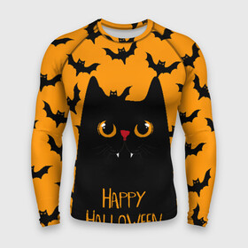 Мужской рашгард 3D с принтом Happy halloween в Тюмени,  |  | halloween | horror | вампир | кот | кот вампир | котик | кошка | летучие мыши | мыши | пятница 13 | страшилки | страшно | ужасы | хоррор | хэллоуин