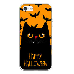 Чехол для iPhone 5/5S матовый с принтом Happy halloween в Тюмени, Силикон | Область печати: задняя сторона чехла, без боковых панелей | halloween | horror | вампир | кот | кот вампир | котик | кошка | летучие мыши | мыши | пятница 13 | страшилки | страшно | ужасы | хоррор | хэллоуин