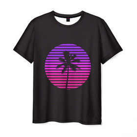 Мужская футболка 3D с принтом Hotline Maiami в Тюмени, 100% полиэфир | прямой крой, круглый вырез горловины, длина до линии бедер | 80 | cyber | game | hotline | hotlinemiami | maiami | music | outrun | retro | retrowave | synth | synthwave | игра | кибер | луна | ночь | ретро