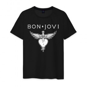 Мужская футболка хлопок с принтом Bon Jovi в Тюмени, 100% хлопок | прямой крой, круглый вырез горловины, длина до линии бедер, слегка спущенное плечо. | bon jovi | john | альбом | арена | бон | бон джови | глэм | группа | джови | джон | метал | музыка | надпись | песни | поп | попрок | рок | рокер | смайл | солист | софт | стена | хард | хеви | хевиметал