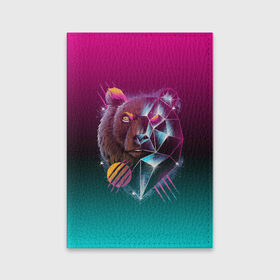 Обложка для паспорта матовая кожа с принтом RETRO CYBER BEAR NEON в Тюмени, натуральная матовая кожа | размер 19,3 х 13,7 см; прозрачные пластиковые крепления | Тематика изображения на принте: hotline miami | neon | outrun | outrun electro | retro | retrowave | synth | synthwave | неон | ретро | хотлайн майами