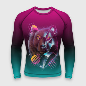 Мужской рашгард 3D с принтом RETRO CYBER BEAR NEON в Тюмени,  |  | hotline miami | neon | outrun | outrun electro | retro | retrowave | synth | synthwave | неон | ретро | хотлайн майами