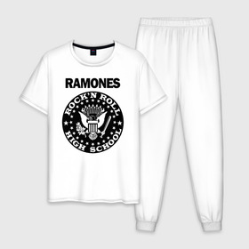 Мужская пижама хлопок с принтом Ramones в Тюмени, 100% хлопок | брюки и футболка прямого кроя, без карманов, на брюках мягкая резинка на поясе и по низу штанин
 | ramone | ramones | группа | джонни | джоуи | ди ди томми | марки | панк | поп | раманес | раманэс | рамон | рамонес | рамонэс | рамоун | рамоунз | рамоунс | рок | хард | хардрок