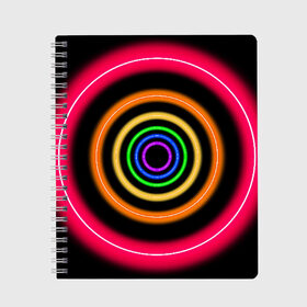 Тетрадь с принтом Neon в Тюмени, 100% бумага | 48 листов, плотность листов — 60 г/м2, плотность картонной обложки — 250 г/м2. Листы скреплены сбоку удобной пружинной спиралью. Уголки страниц и обложки скругленные. Цвет линий — светло-серый
 | neon | абстрактно | абстрактный | абстракция | кругами | круги | круглая | круглый | круглыми | кружки | крушки | неон | неонка | неоновые | неоновый | светящийся | яркий