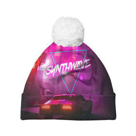 Шапка 3D c помпоном с принтом SYNTHWAVE / RETROWAVE в Тюмени, 100% полиэстер | универсальный размер, печать по всей поверхности изделия | hotline miami | neon | new retro wave | outrun | outrun electro | retro | retrowave | synth | synthwave | неон | ретро | хотлайн майами