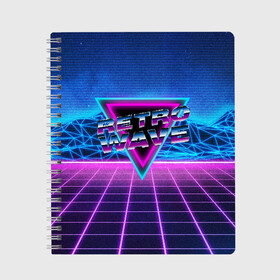 Тетрадь с принтом SYNTHWAVE RETROWAVE в Тюмени, 100% бумага | 48 листов, плотность листов — 60 г/м2, плотность картонной обложки — 250 г/м2. Листы скреплены сбоку удобной пружинной спиралью. Уголки страниц и обложки скругленные. Цвет линий — светло-серый
 | Тематика изображения на принте: hotline miami | neon | new retro wave | outrun | outrun electro | retro | retrowave | synth | synthwave | неон | ретро | хотлайн майами