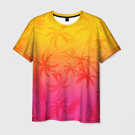 Мужская футболка 3D с принтом РЕТРО ПАЛЬМЫ в Тюмени, 100% полиэфир | прямой крой, круглый вырез горловины, длина до линии бедер | Тематика изображения на принте: hotline miami | neon | new retro wave | outrun | outrun electro | paints | palmen | rainbow | retro | retrowave | summer | synth | synthwave | tropical | брызги | брызги красок | звёзды | космос | краски | лето | неон | пальмы | радуга | 