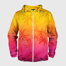 Мужская ветровка 3D с принтом РЕТРО ПАЛЬМЫ в Тюмени, 100% полиэстер | подол и капюшон оформлены резинкой с фиксаторами, два кармана без застежек по бокам, один потайной карман на груди | hotline miami | neon | new retro wave | outrun | outrun electro | paints | palmen | rainbow | retro | retrowave | summer | synth | synthwave | tropical | брызги | брызги красок | звёзды | космос | краски | лето | неон | пальмы | радуга | 