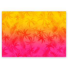 Поздравительная открытка с принтом РЕТРО ПАЛЬМЫ в Тюмени, 100% бумага | плотность бумаги 280 г/м2, матовая, на обратной стороне линовка и место для марки
 | hotline miami | neon | new retro wave | outrun | outrun electro | paints | palmen | rainbow | retro | retrowave | summer | synth | synthwave | tropical | брызги | брызги красок | звёзды | космос | краски | лето | неон | пальмы | радуга | 