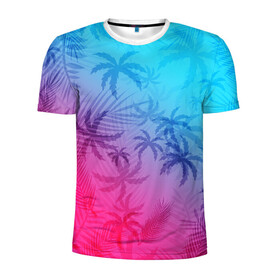Мужская футболка 3D спортивная с принтом НЕОНОВЫЕ ПАЛЬМЫ / NEON в Тюмени, 100% полиэстер с улучшенными характеристиками | приталенный силуэт, круглая горловина, широкие плечи, сужается к линии бедра | hotline miami | neon | new retro wave | outrun | outrun electro | paints | palmen | rainbow | retro | retrowave | summer | synth | synthwave | tropical | брызги | брызги красок | звёзды | космос | краски | лето | неон | пальмы | радуга | 