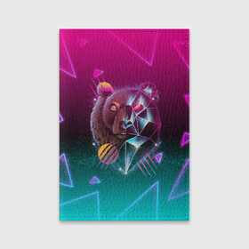 Обложка для паспорта матовая кожа с принтом RETRO CYBER BEAR NEON в Тюмени, натуральная матовая кожа | размер 19,3 х 13,7 см; прозрачные пластиковые крепления | hotline miami | neon | new retro wave | outrun | outrun electro | retro | retrowave | synth | synthwave | медведь | неон | ретро | хотлайн майами