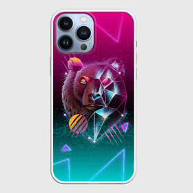 Чехол для iPhone 13 Pro Max с принтом RETRO CYBER BEAR NEON в Тюмени,  |  | Тематика изображения на принте: hotline miami | neon | new retro wave | outrun | outrun electro | retro | retrowave | synth | synthwave | медведь | неон | ретро | хотлайн майами