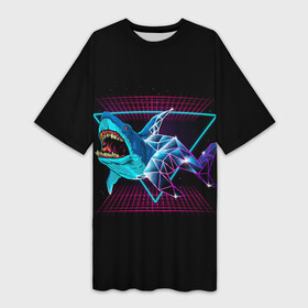 Платье-футболка 3D с принтом Shark в Тюмени,  |  | 80 | cyber | dark | game | hotline | hotlinemiami | maiami | moon | music | outrun | retro | retrowave | shark | synth | synthwave | акула | игра | кибер | луна | море | ночь | океан | ретро