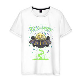 Мужская футболка хлопок с принтом Rick and Morty on a spaceship в Тюмени, 100% хлопок | прямой крой, круглый вырез горловины, длина до линии бедер, слегка спущенное плечо. | Тематика изображения на принте: spaceship | vdgerir | космический корабль | нло | тарелка