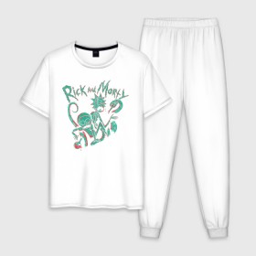 Мужская пижама хлопок с принтом Rick and Morty green/red в Тюмени, 100% хлопок | брюки и футболка прямого кроя, без карманов, на брюках мягкая резинка на поясе и по низу штанин
 | rick and morty | vdgerir