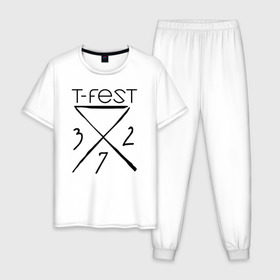Мужская пижама хлопок с принтом T-Fest в Тюмени, 100% хлопок | брюки и футболка прямого кроя, без карманов, на брюках мягкая резинка на поясе и по низу штанин
 | gazgolder | hip hop | mc | rap | t fest | tfest | исполнитель | кирилл | мс | незборецький | реп | репер | речитатив | рэп | рэпер | т | т фест | тфест | украинский | участник | фест | хип | хипхоп | хоп