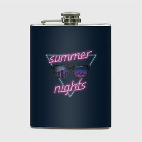 Фляга с принтом Summer Nights в Тюмени, металлический корпус | емкость 0,22 л, размер 125 х 94 мм. Виниловая наклейка запечатывается полностью | Тематика изображения на принте: 80 | cyber | game | hotline | hotlinemiami | maiami | music | nights | outrun | retro | retrowave | summer | synth | synthwave | игра | кибер | лето | ночь | ретро