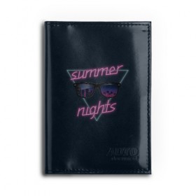 Обложка для автодокументов с принтом Summer Nights в Тюмени, натуральная кожа |  размер 19,9*13 см; внутри 4 больших “конверта” для документов и один маленький отдел — туда идеально встанут права | Тематика изображения на принте: 80 | cyber | game | hotline | hotlinemiami | maiami | music | nights | outrun | retro | retrowave | summer | synth | synthwave | игра | кибер | лето | ночь | ретро