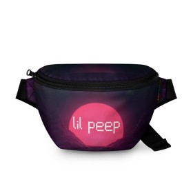 Поясная сумка 3D с принтом lil peep(Logo) в Тюмени, 100% полиэстер | плотная ткань, ремень с регулируемой длиной, внутри несколько карманов для мелочей, основное отделение и карман с обратной стороны сумки застегиваются на молнию | cry baby | lil peep | logo | rap | заход солнца | знаменитости. эмо | известный исполнитель | неон | пип | редактируемое лого | реп | розоватый оттенок | рок | рэп | яркий фон