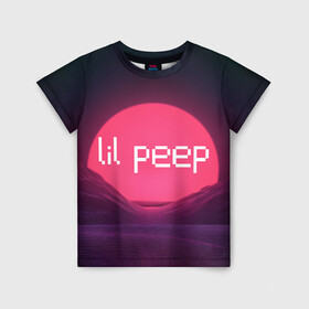 Детская футболка 3D с принтом lil peep(Logo) в Тюмени, 100% гипоаллергенный полиэфир | прямой крой, круглый вырез горловины, длина до линии бедер, чуть спущенное плечо, ткань немного тянется | cry baby | lil peep | logo | rap | заход солнца | знаменитости. эмо | известный исполнитель | неон | пип | редактируемое лого | реп | розоватый оттенок | рок | рэп | яркий фон