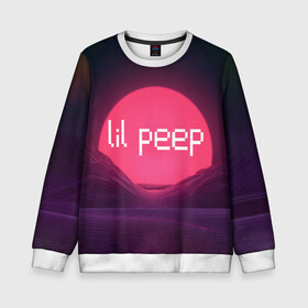 Детский свитшот 3D с принтом lil peep(Logo) в Тюмени, 100% полиэстер | свободная посадка, прямой крой, мягкая тканевая резинка на рукавах и понизу свитшота | cry baby | lil peep | logo | rap | заход солнца | знаменитости. эмо | известный исполнитель | неон | пип | редактируемое лого | реп | розоватый оттенок | рок | рэп | яркий фон