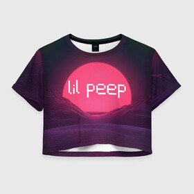 Женская футболка Crop-top 3D с принтом lil peep(Logo) в Тюмени, 100% полиэстер | круглая горловина, длина футболки до линии талии, рукава с отворотами | cry baby | lil peep | logo | rap | заход солнца | знаменитости. эмо | известный исполнитель | неон | пип | редактируемое лого | реп | розоватый оттенок | рок | рэп | яркий фон