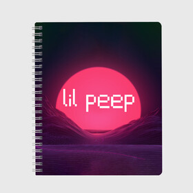 Тетрадь с принтом lil peep(Logo) в Тюмени, 100% бумага | 48 листов, плотность листов — 60 г/м2, плотность картонной обложки — 250 г/м2. Листы скреплены сбоку удобной пружинной спиралью. Уголки страниц и обложки скругленные. Цвет линий — светло-серый
 | cry baby | lil peep | logo | rap | заход солнца | знаменитости. эмо | известный исполнитель | неон | пип | редактируемое лого | реп | розоватый оттенок | рок | рэп | яркий фон