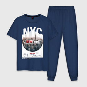 Мужская пижама хлопок с принтом New York City в Тюмени, 100% хлопок | брюки и футболка прямого кроя, без карманов, на брюках мягкая резинка на поясе и по низу штанин
 | Тематика изображения на принте: new york | usa | америка | города | нью йорк | страны | сша | туризм | туристические