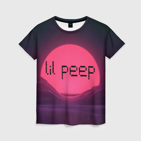 Женская футболка 3D с принтом lil peep(Black Logo) в Тюмени, 100% полиэфир ( синтетическое хлопкоподобное полотно) | прямой крой, круглый вырез горловины, длина до линии бедер | cry baby | lil peep | logo | rap | заход солнца | знаменитости. эмо | известный исполнитель | неон | пип | редактируемое лого | реп | розоватый оттенок | рок | рэп | яркий фон