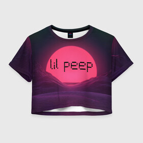 Женская футболка Crop-top 3D с принтом lil peep(Black Logo) в Тюмени, 100% полиэстер | круглая горловина, длина футболки до линии талии, рукава с отворотами | cry baby | lil peep | logo | rap | заход солнца | знаменитости. эмо | известный исполнитель | неон | пип | редактируемое лого | реп | розоватый оттенок | рок | рэп | яркий фон