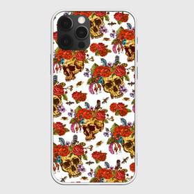 Чехол для iPhone 12 Pro с принтом Skulls and Roses в Тюмени, силикон | область печати: задняя сторона чехла, без боковых панелей | Тематика изображения на принте: flowers | halloween | rose | skull | tattoo | жуки | насекомые | роза | тату | татуировка | хеллоуин | хэллоуин | цветок | цветы | череп