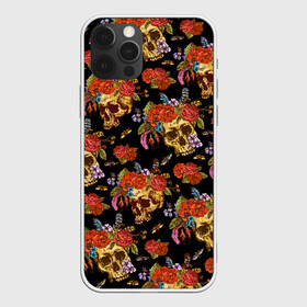 Чехол для iPhone 12 Pro с принтом Skulls and Roses в Тюмени, силикон | область печати: задняя сторона чехла, без боковых панелей | Тематика изображения на принте: flowers | halloween | rose | skull | tattoo | жуки | насекомые | роза | тату | татуировка | хеллоуин | хэллоуин | цветок | цветы | череп