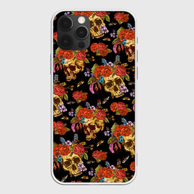 Чехол для iPhone 12 Pro Max с принтом Skulls and Roses в Тюмени, Силикон |  | Тематика изображения на принте: flowers | halloween | rose | skull | tattoo | жуки | насекомые | роза | тату | татуировка | хеллоуин | хэллоуин | цветок | цветы | череп