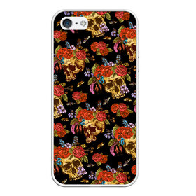 Чехол для iPhone 5/5S матовый с принтом Skulls and Roses в Тюмени, Силикон | Область печати: задняя сторона чехла, без боковых панелей | flowers | halloween | rose | skull | tattoo | жуки | насекомые | роза | тату | татуировка | хеллоуин | хэллоуин | цветок | цветы | череп
