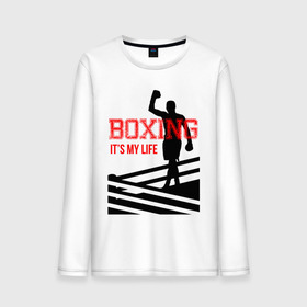 Мужской лонгслив хлопок с принтом Boxing its my life (двухсторонняя) в Тюмени, 100% хлопок |  | Тематика изображения на принте: boxing | бокс