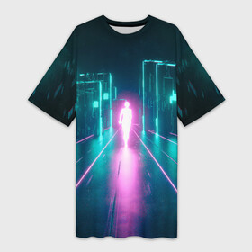Платье-футболка 3D с принтом OutRun в Тюмени,  |  | cyber | drive | hotlinemimai | out | outdrive | outrun | retrowave | run | synth | synthwave | дорога | кибер | неон | ретро | ретровейв | синтвейв