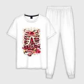 Мужская пижама хлопок с принтом Anatomy park в Тюмени, 100% хлопок | брюки и футболка прямого кроя, без карманов, на брюках мягкая резинка на поясе и по низу штанин
 | anatomy park | vdgerir | скелет