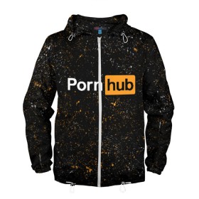 Мужская ветровка 3D с принтом PornHub в Тюмени, 100% полиэстер | подол и капюшон оформлены резинкой с фиксаторами, два кармана без застежек по бокам, один потайной карман на груди | hub | хаб
