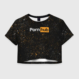 Женская футболка Cropp-top с принтом PornHub в Тюмени, 100% полиэстер | круглая горловина, длина футболки до линии талии, рукава с отворотами | hub | хаб