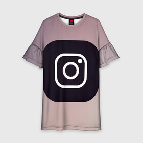 Детское платье 3D с принтом instagram(logo and background) в Тюмени, 100% полиэстер | прямой силуэт, чуть расширенный к низу. Круглая горловина, на рукавах — воланы | instagram | logo | инстаграм | лого | мягкие цвета | приложение | простая картинка | фотоаппарат | черная картинка | черный | черный значок | черный цвет