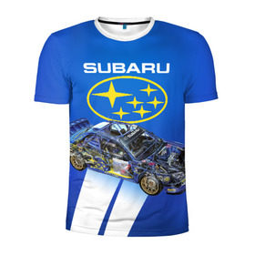 Мужская футболка 3D спортивная с принтом Subaru в Тюмени, 100% полиэстер с улучшенными характеристиками | приталенный силуэт, круглая горловина, широкие плечи, сужается к линии бедра | Тематика изображения на принте: sti | subaru | subaru impreza | subaru impreza wrx sti | subaru sti | субару | субару импреза