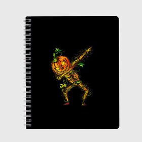 Тетрадь с принтом Dabbing Pumpkin в Тюмени, 100% бумага | 48 листов, плотность листов — 60 г/м2, плотность картонной обложки — 250 г/м2. Листы скреплены сбоку удобной пружинной спиралью. Уголки страниц и обложки скругленные. Цвет линий — светло-серый
 | Тематика изображения на принте: 19 | 2019 | cat | ghost | halloween | ведьма | динозавр | кости | кошка | ночь | паук | приведение | призрак | скелет | тыква | тьма | ужас | хелловин | хеллоувин | хэллоуин | череп