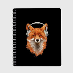 Тетрадь с принтом Лиса в наушниках в Тюмени, 100% бумага | 48 листов, плотность листов — 60 г/м2, плотность картонной обложки — 250 г/м2. Листы скреплены сбоку удобной пружинной спиралью. Уголки страниц и обложки скругленные. Цвет линий — светло-серый
 | Тематика изображения на принте: 20 | 2020 | 2k20 | 2к20 | animal | animals | forest | fox | headphones | music | new year | redhead | smile | животное | животные | зима | лес | лис | лиса | лисица | музыка | наушники | новый год | рыжая | смайл | улыбка | фыр