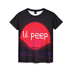 Женская футболка 3D с принтом lil peep(the red sun) в Тюмени, 100% полиэфир ( синтетическое хлопкоподобное полотно) | прямой крой, круглый вырез горловины, длина до линии бедер | 
