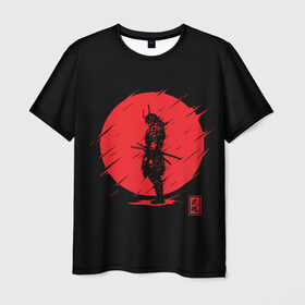 Мужская футболка 3D с принтом Samurai в Тюмени, 100% полиэфир | прямой крой, круглый вырез горловины, длина до линии бедер | ahegao | anime | blood | japan | samurai | senpai | warior | аниме | ахегао | воин | катана | кровавая | кровавый | кровь | луна | самураи | самурай | семпай | сенпай | солнце | япония