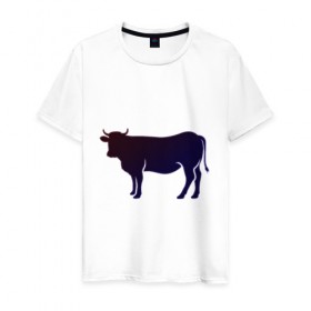 Мужская футболка хлопок с принтом Корова(темно-синий неон) в Тюмени, 100% хлопок | прямой крой, круглый вырез горловины, длина до линии бедер, слегка спущенное плечо. | animals | neon | животные | звери | корова | коровка | коровы | неон | прикольная картинка