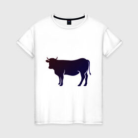 Женская футболка хлопок с принтом Корова(темно-синий неон) в Тюмени, 100% хлопок | прямой крой, круглый вырез горловины, длина до линии бедер, слегка спущенное плечо | animals | neon | животные | звери | корова | коровка | коровы | неон | прикольная картинка